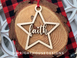 Load image into Gallery viewer, Faith Wooden Star - Christmas Tree Ornament - Laser Cut - Stocking Stuffer - Present Tag - Gift Wrapping Accessory
