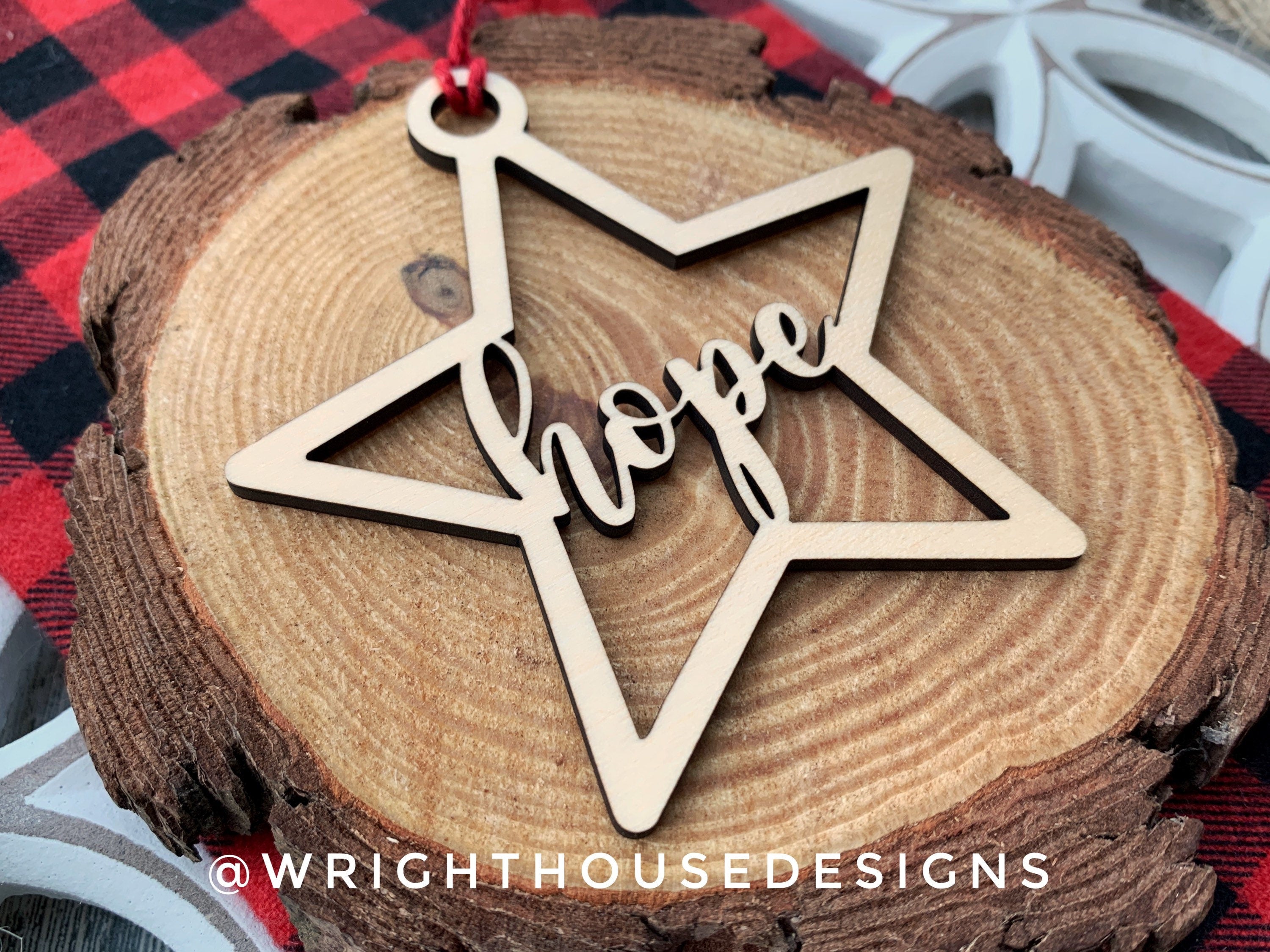 Hope Wooden Star - Christmas Tree Ornament - Laser Cut - Stocking Stuffer - Present Tag - Gift Wrapping Accessory