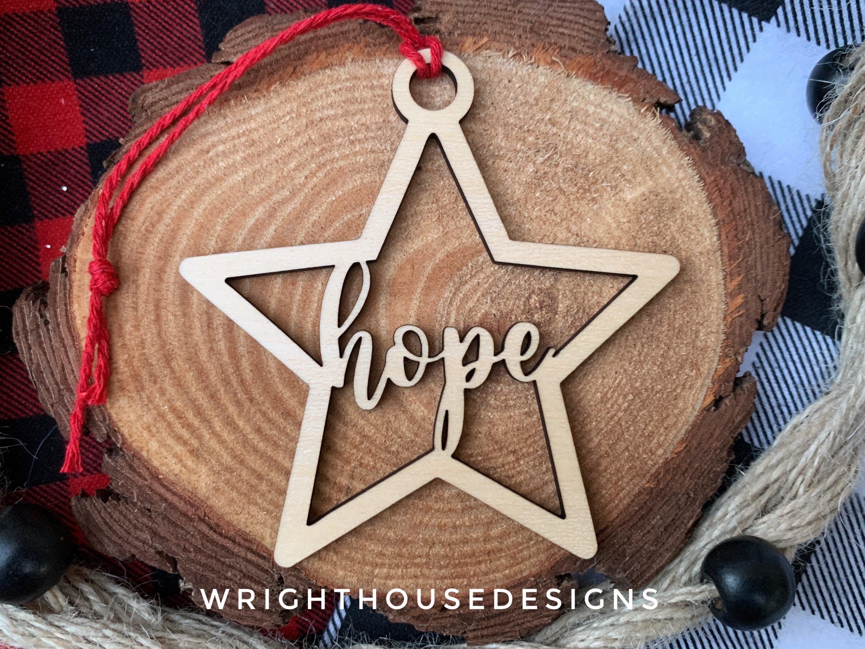Hope Wooden Star - Christmas Tree Ornament - Laser Cut - Stocking Stuffer - Present Tag - Gift Wrapping Accessory