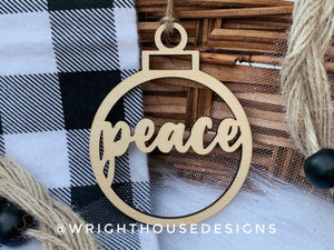 Peace Wooden Christmas Tree Ball Ornament - Laser Cut - Stocking Stuffer - Present Tag - Gift Wrapping Accessory
