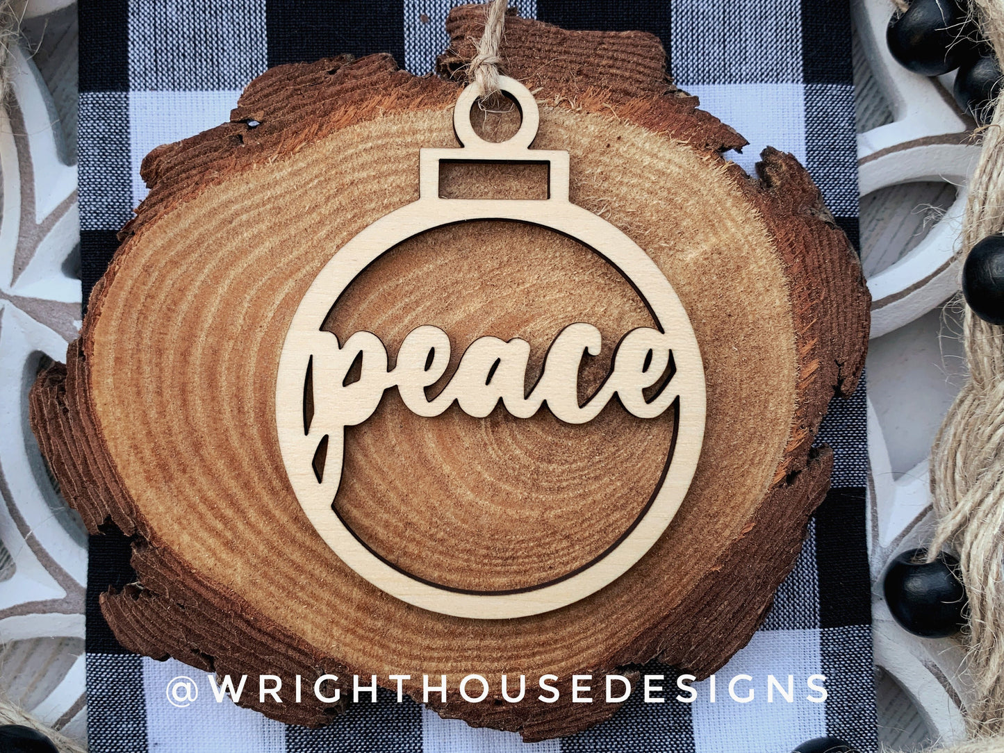 Peace Wooden Christmas Tree Ball Ornament - Laser Cut - Stocking Stuffer - Present Tag - Gift Wrapping Accessory