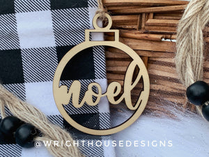 Noel Wooden Christmas Tree Ball Ornament - Laser Cut - Stocking Stuffer - Present Tag - Gift Wrapping Accessory