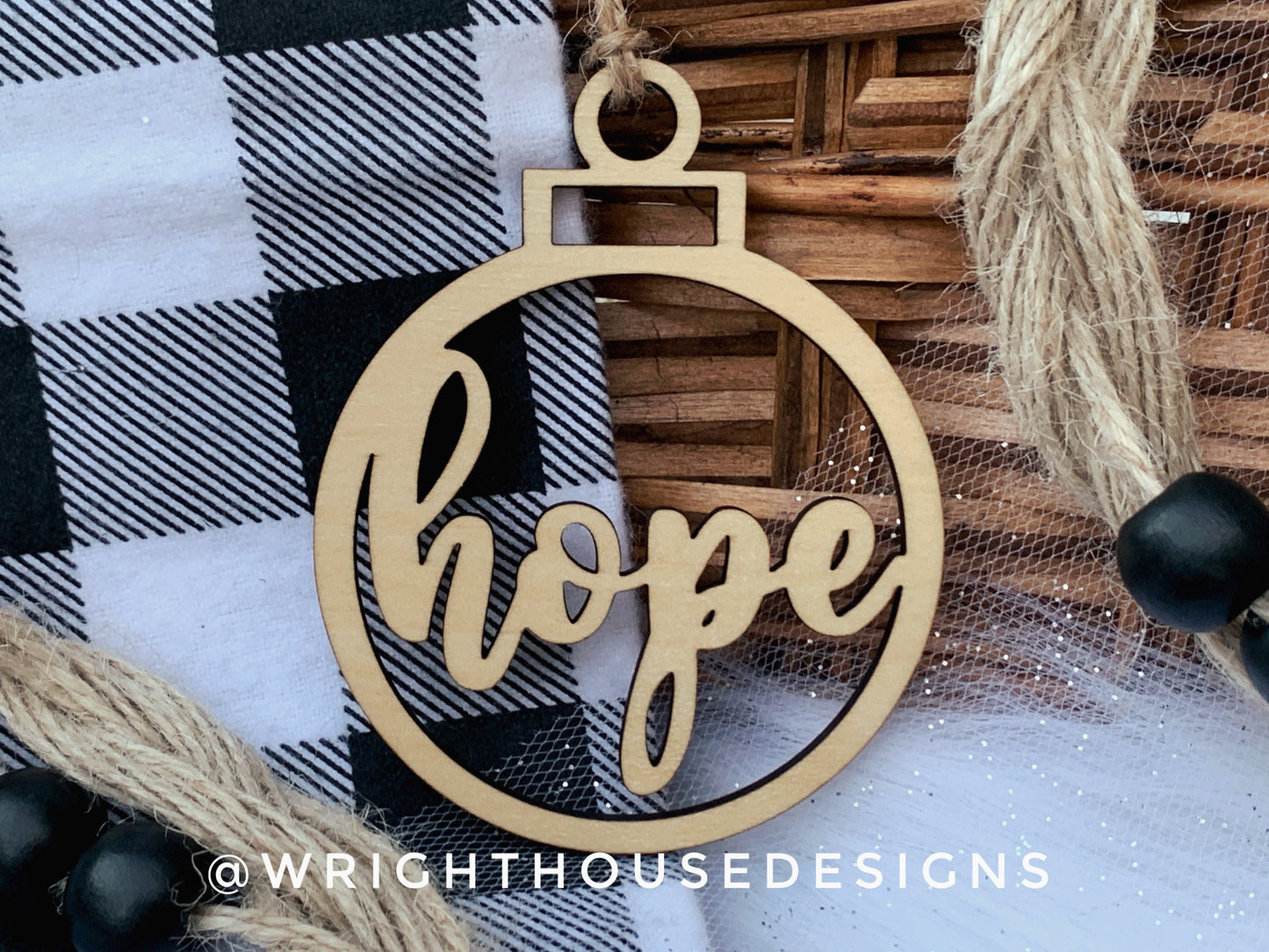Hope Wooden Christmas Tree Ball Ornament - Laser Cut - Stocking Stuffer - Present Tag - Gift Wrapping Accessory
