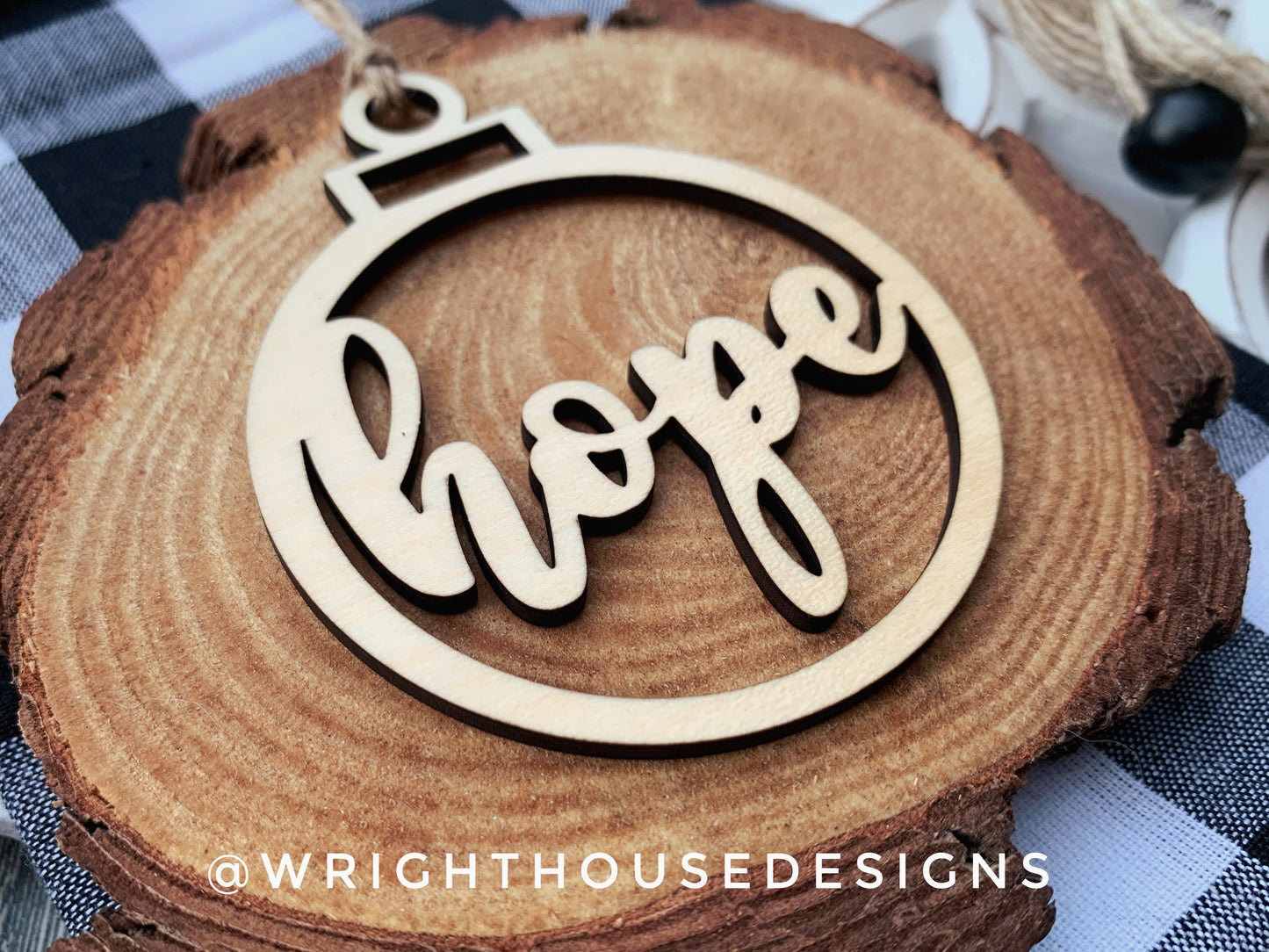 Hope Wooden Christmas Tree Ball Ornament - Laser Cut - Stocking Stuffer - Present Tag - Gift Wrapping Accessory