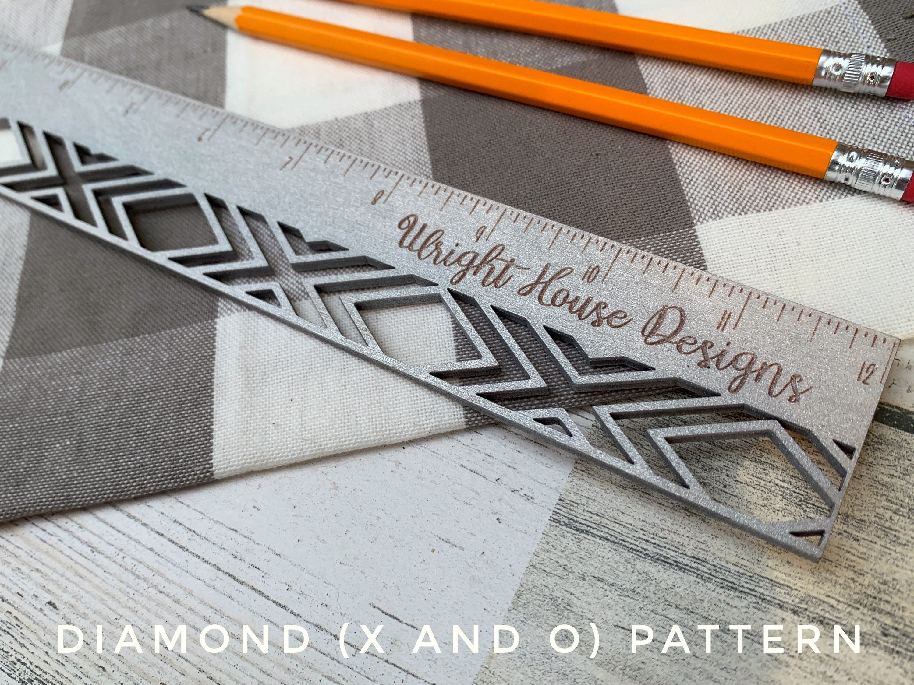 Wooden Laser Engraved Standard Ruler - Geometric Decorative Pattern - Personalized School and Office Supplies - Small Business Branding Tool
