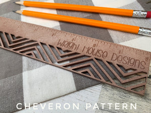 Wooden Laser Engraved Standard Ruler - Geometric Decorative Pattern - Personalized School and Office Supplies - Small Business Branding Tool