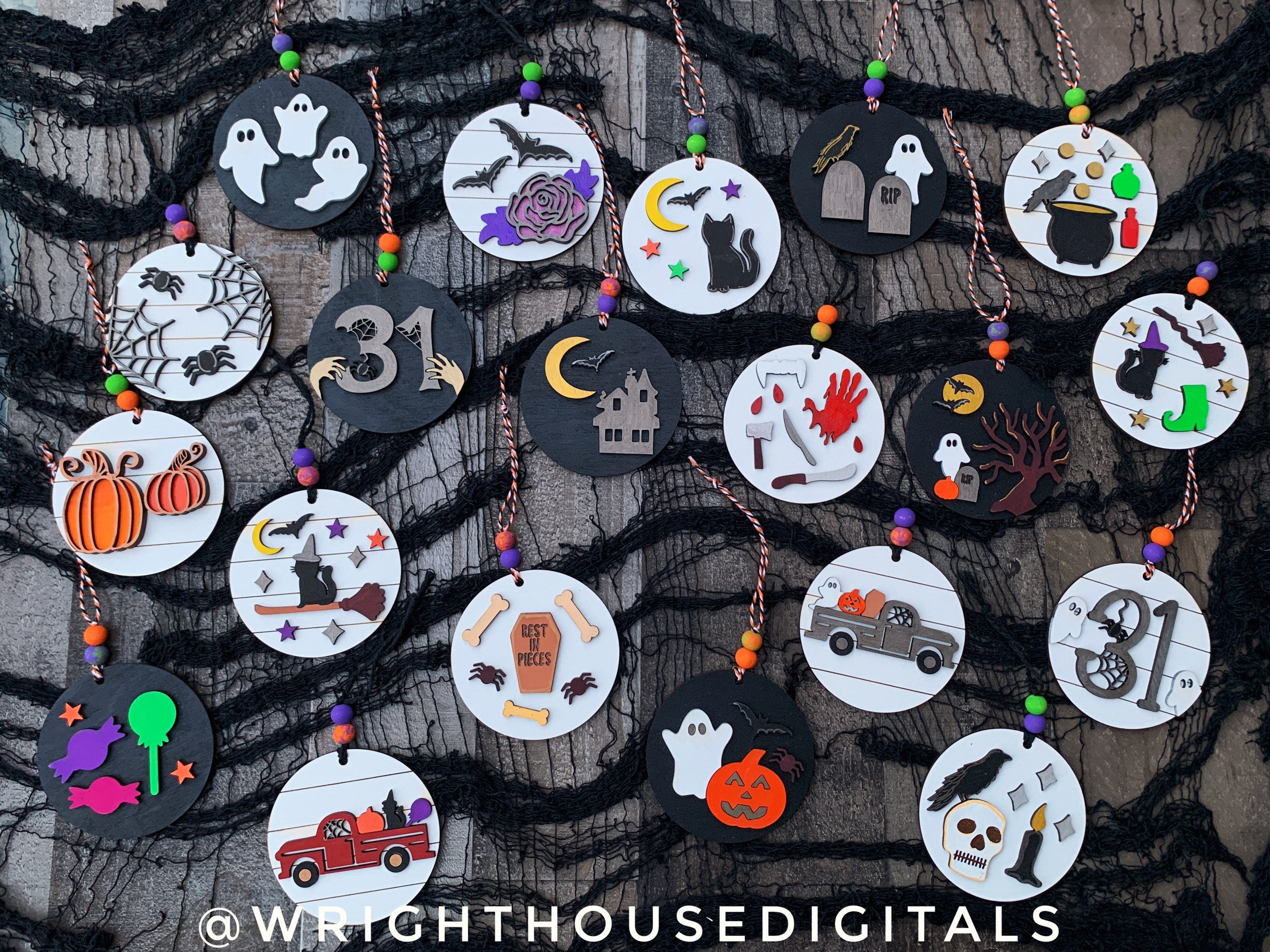 DIGITAL FILE - Halloween Icons - Shiplap Rustic Farmhouse Style - Doodle Ornaments - SVG Cut File For Glowforge - Cut Files For Lasers