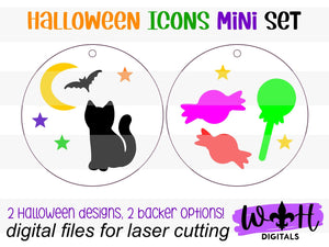 DIGITAL FILE - Halloween Icons - Black Cat and Candy - Shiplap Style Doodle Ornaments - SVG Cut File For Glowforge - Cut Files For Lasers