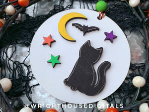 DIGITAL FILE - Halloween Icons - Black Cat and Candy - Shiplap Style Doodle Ornaments - SVG Cut File For Glowforge - Cut Files For Lasers