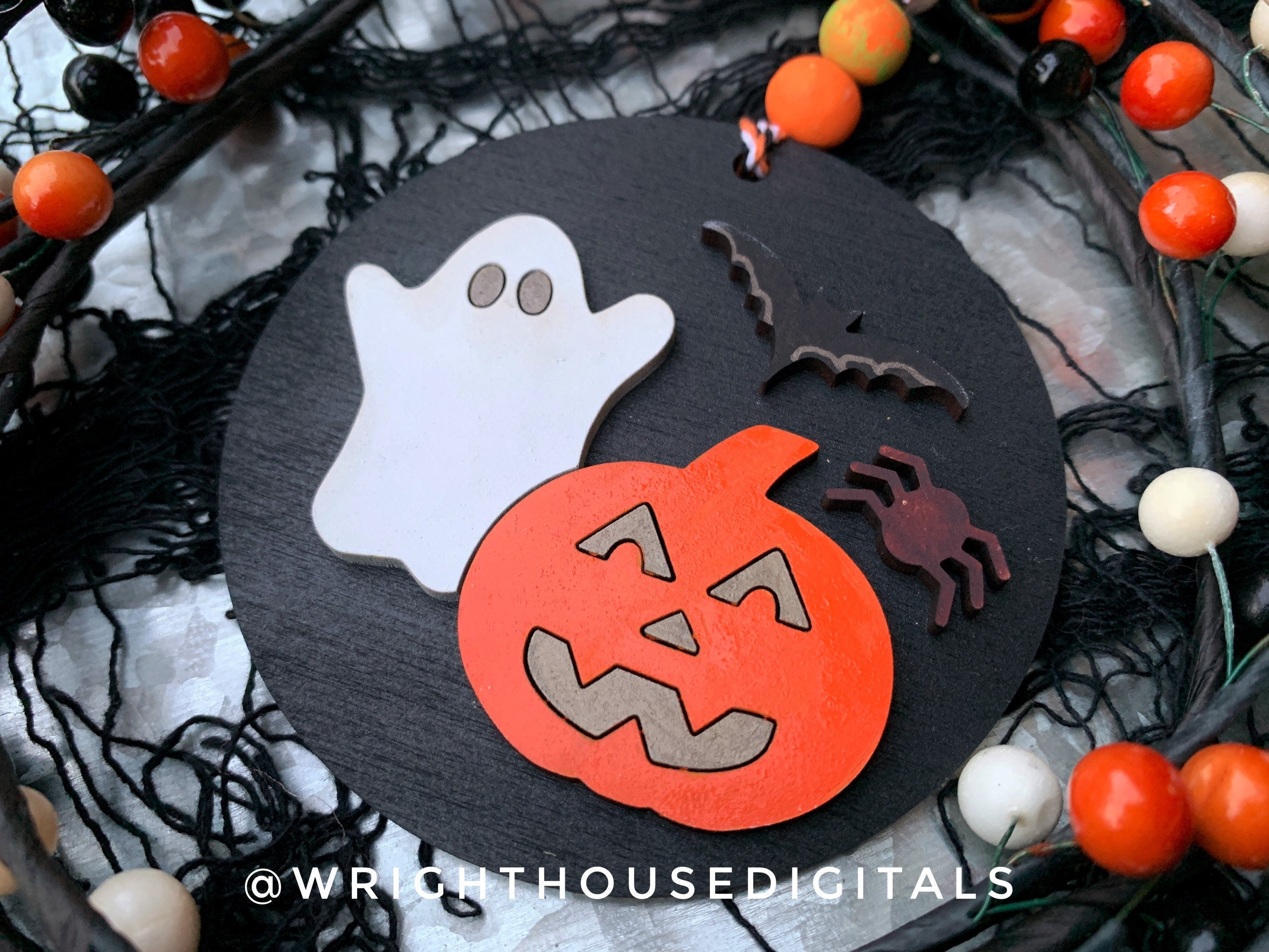 DIGITAL FILE - Halloween Icons - Vintage Truck, Ghost - Shiplap Style Doodle Ornaments - SVG Cut File For Glowforge - Cut Files For Lasers
