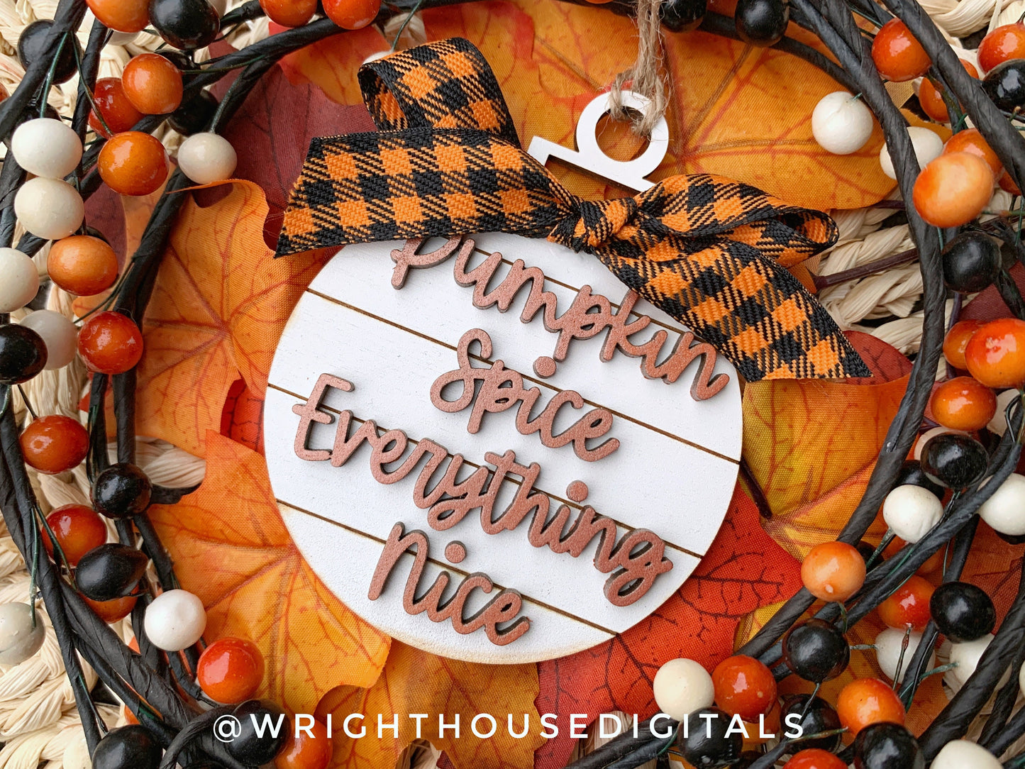 Pumpkin Lovers - Autumn Shiplap Wooden Tree Ball Ornament Set of 5 - Christmas Tree - Stocking Stuffer - Present Tag - Place Setting