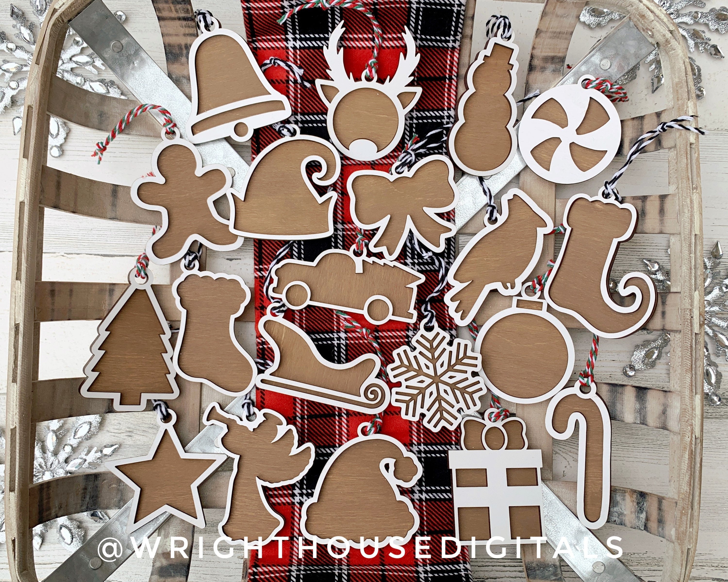 DIGITAL FILE - Christmas Cookie Ornaments - Layered - Rustic Farmhouse Style - SVG Cut File For Glowforge - Cut Files For Lasers