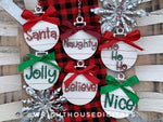 Load image into Gallery viewer, Festive Santa Shiplap Wooden Christmas Tree Ball Ornament Set of 6 - Laser Cut - Stocking Stuffer - Present Tag - Gift Wrapping Accessory
