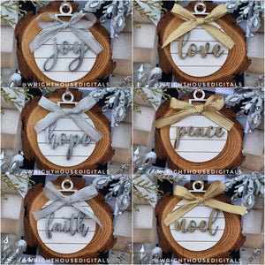 Classic Shiplap Wooden Christmas Tree Ball Ornament Set of 6 - Laser Cut - Stocking Stuffer - Present Tag - Gift Wrapping Accessory
