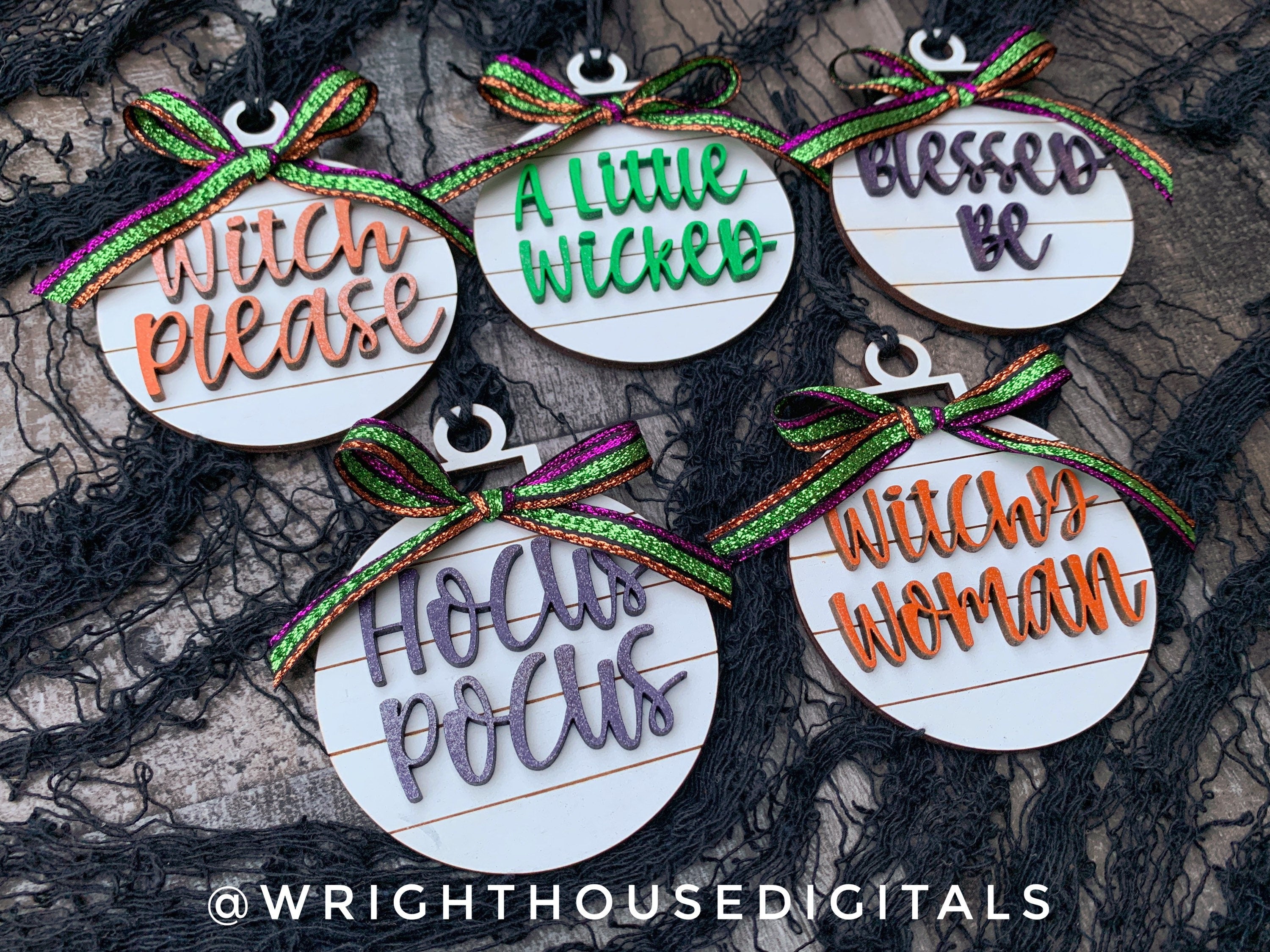 Witchy Halloween Tree Decor - Shiplap Wooden Tree Ornaments - Gothic Fireplace Mantel Accents - Seasonal Tiered Tray and Coffee Bar Decor