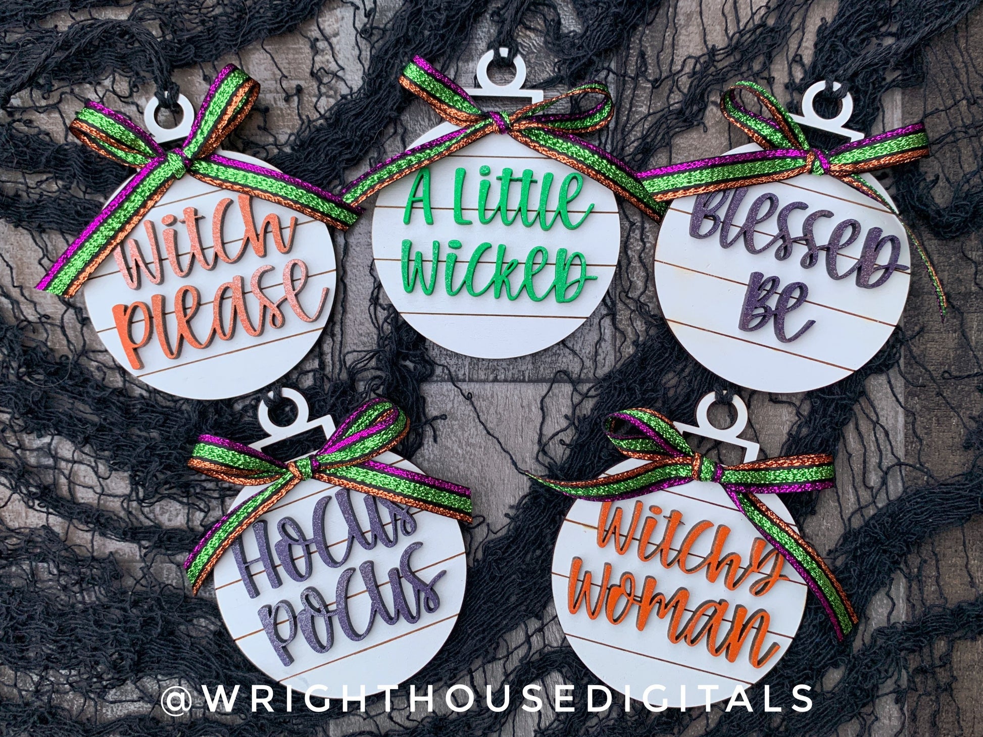 Witchy Halloween Tree Decor - Shiplap Wooden Tree Ornaments - Gothic Fireplace Mantel Accents - Seasonal Tiered Tray and Coffee Bar Decor