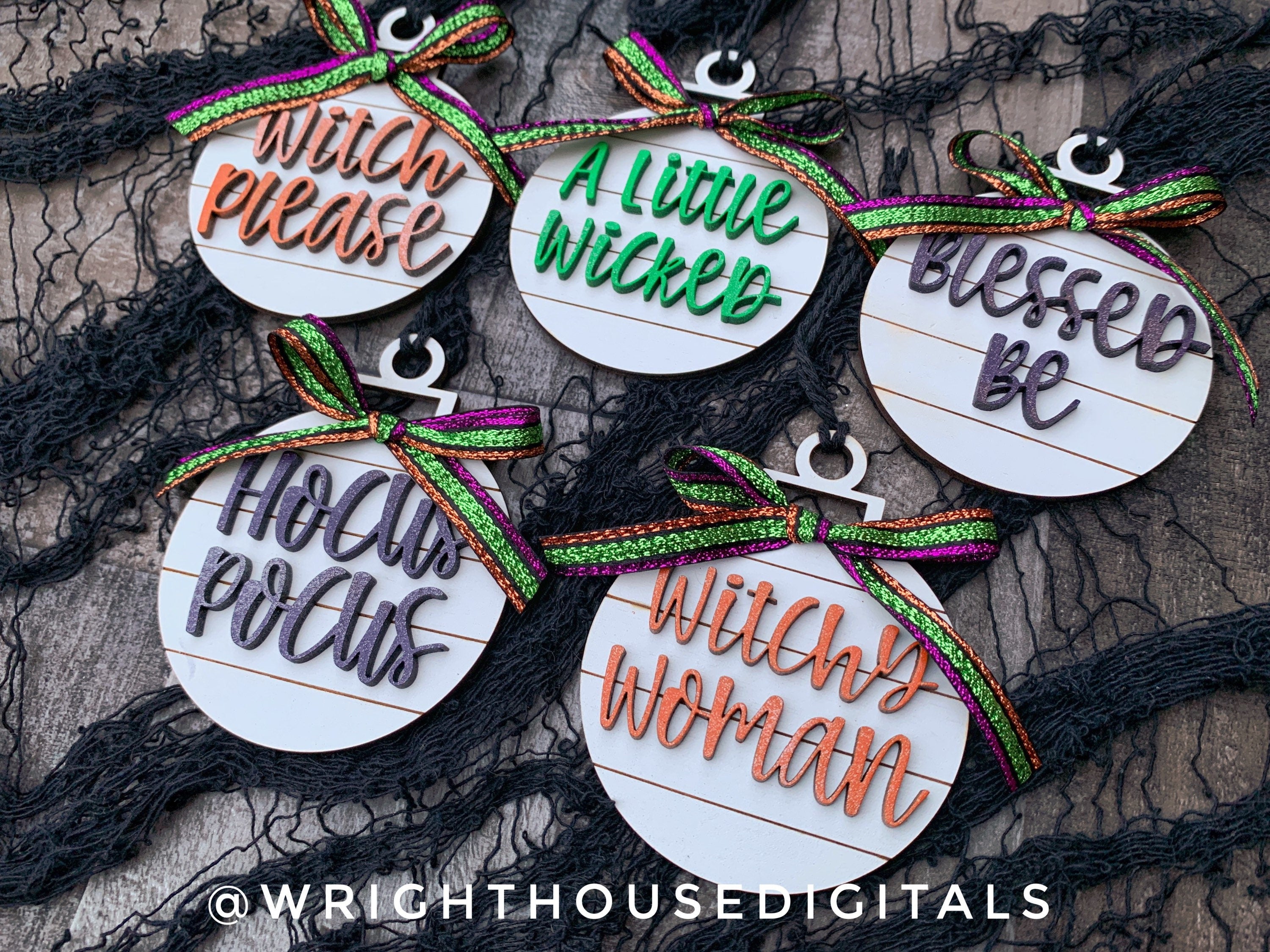 Witchy Halloween Tree Decor - Shiplap Wooden Tree Ornaments - Gothic Fireplace Mantel Accents - Seasonal Tiered Tray and Coffee Bar Decor