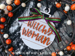 Load image into Gallery viewer, Witchy Halloween Tree Decor - Shiplap Wooden Tree Ornaments - Gothic Fireplace Mantel Accents - Seasonal Tiered Tray and Coffee Bar Decor
