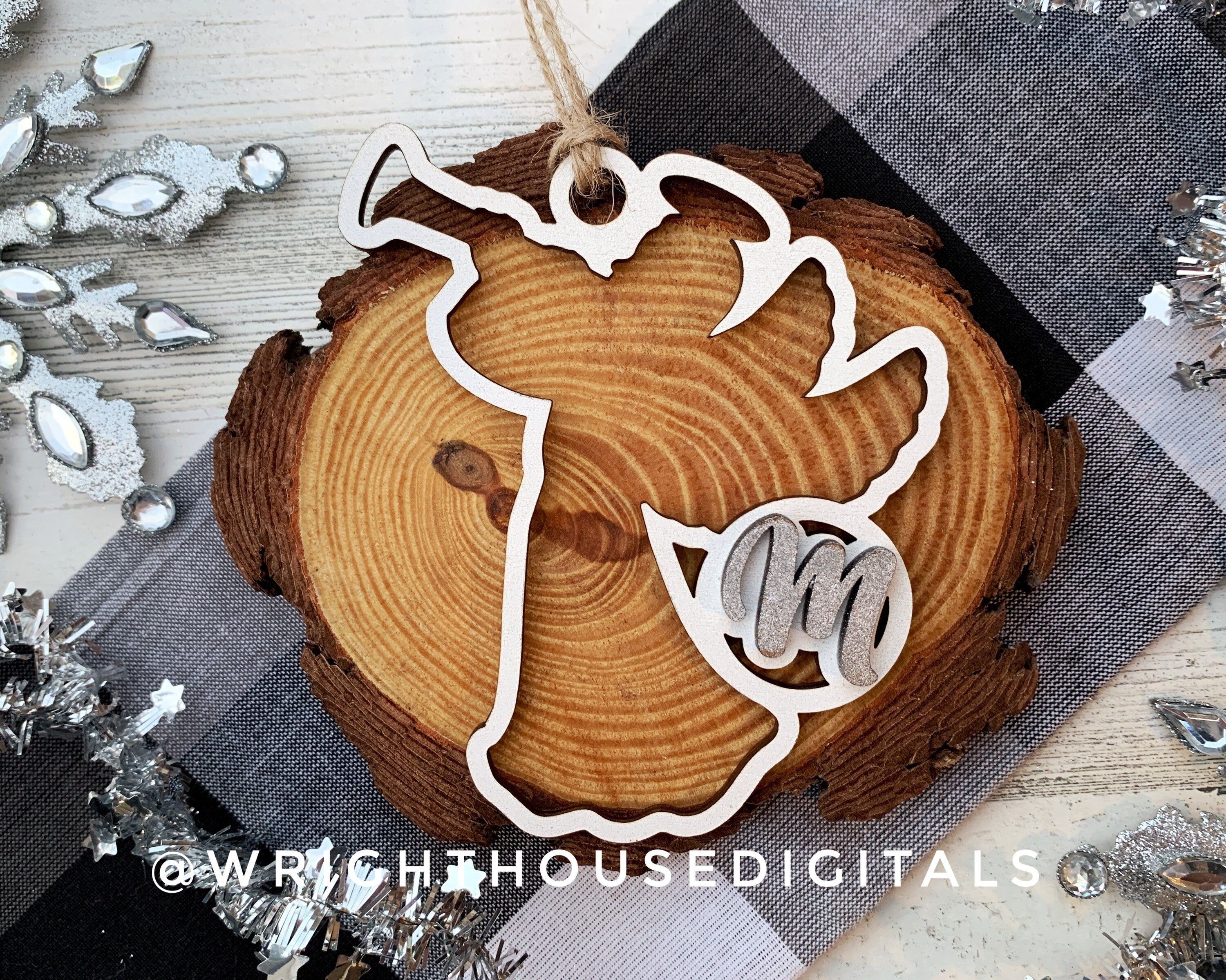 Personalized Angel Memorial - Monogram Name Initial - Wooden Christmas Tree Ornament - Gift Bag Tag - Handmade - Winter Decor - Holiday Gift