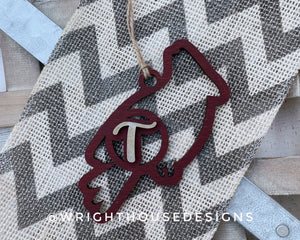 Personalized Cardinal - Monogram Name Initial - Wooden Christmas Tree Ornament - Gift Bag Tag - Handmade - Winter Decor - Holiday Gift