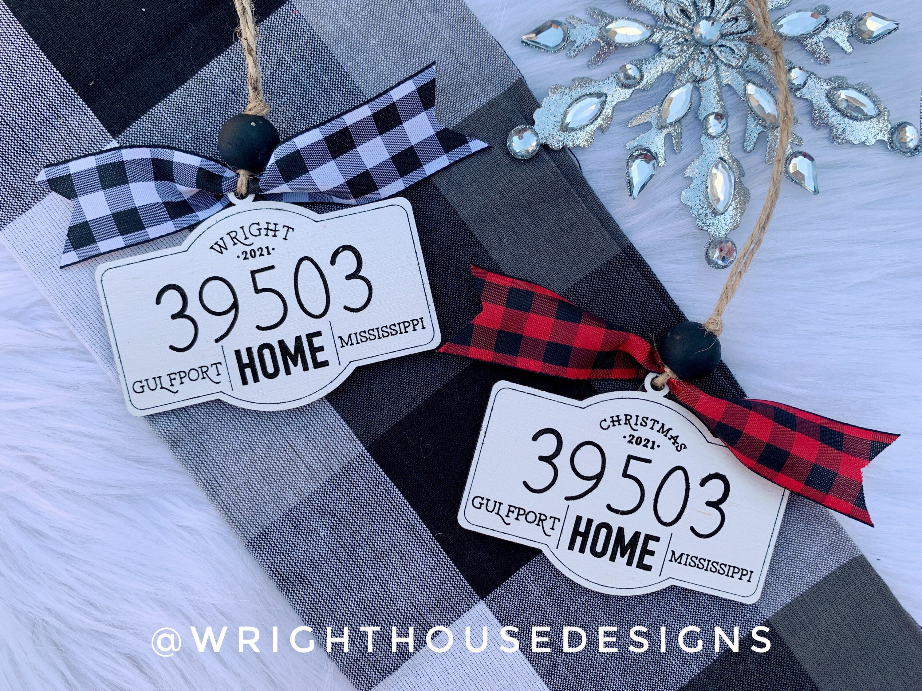 Personalized Home and Zip Code Ornament - Custom Family Name Keepsake - Rustic Farmhouse Wooden Christmas Tree Ornament - Gift For Couples