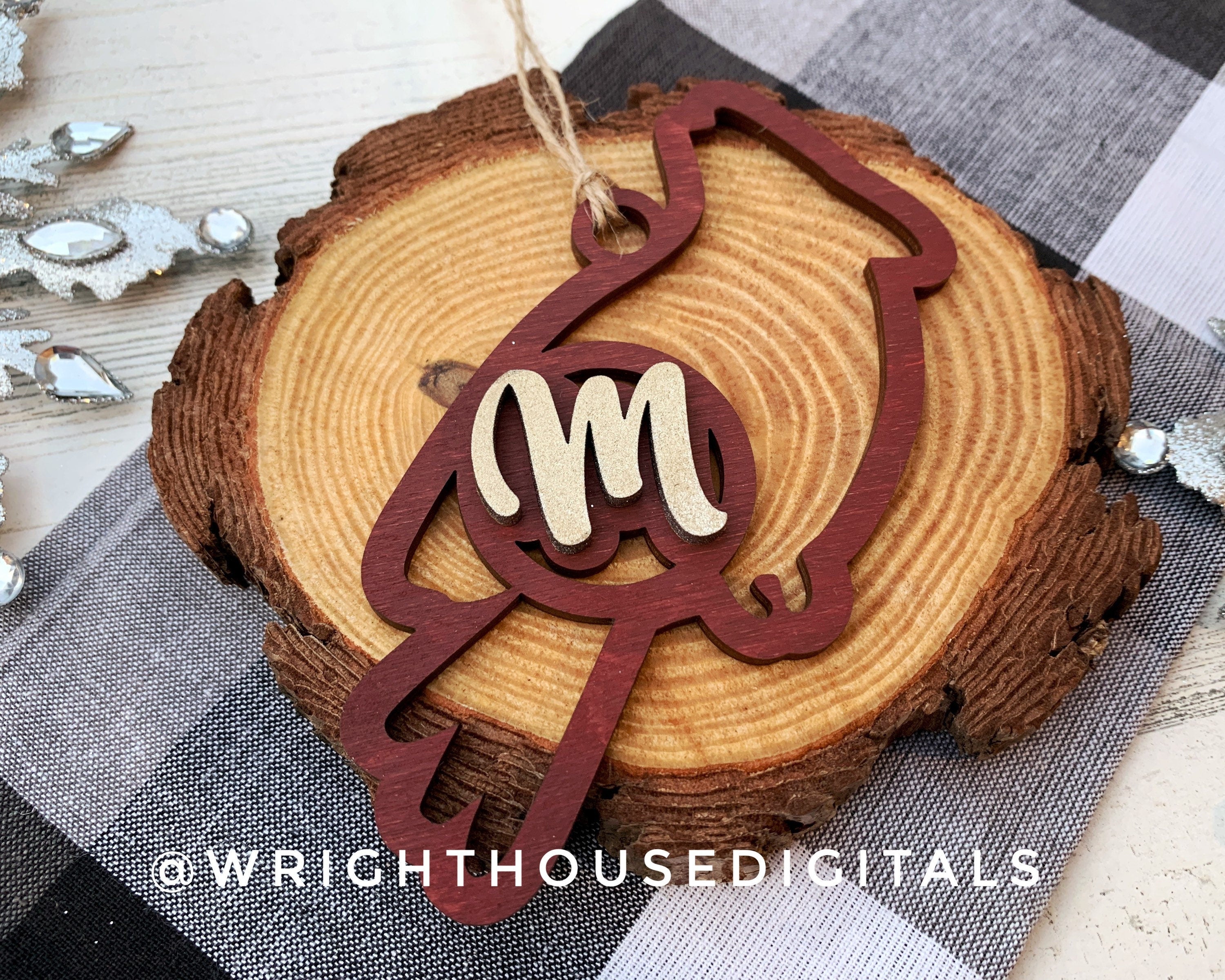 Personalized Cardinal - Monogram Name Initial - Wooden Christmas Tree Ornament - Gift Bag Tag - Handmade - Winter Decor - Holiday Gift