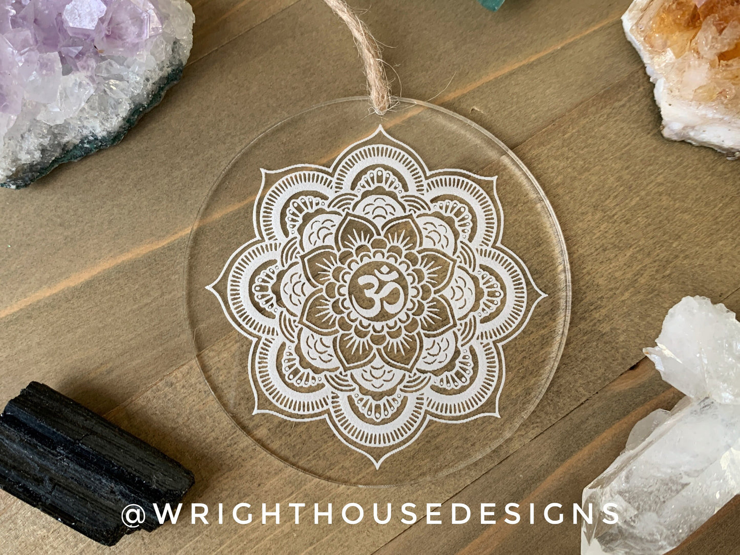 Flower Mandala Ohm - Geometric Crystal Grid - Sun Catcher - Clear Acrylic Ornament