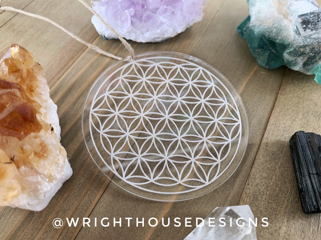 Flower of Life - Geometric Shape - Crystal Grid - Sun Catcher - Clear Acrylic Ornament