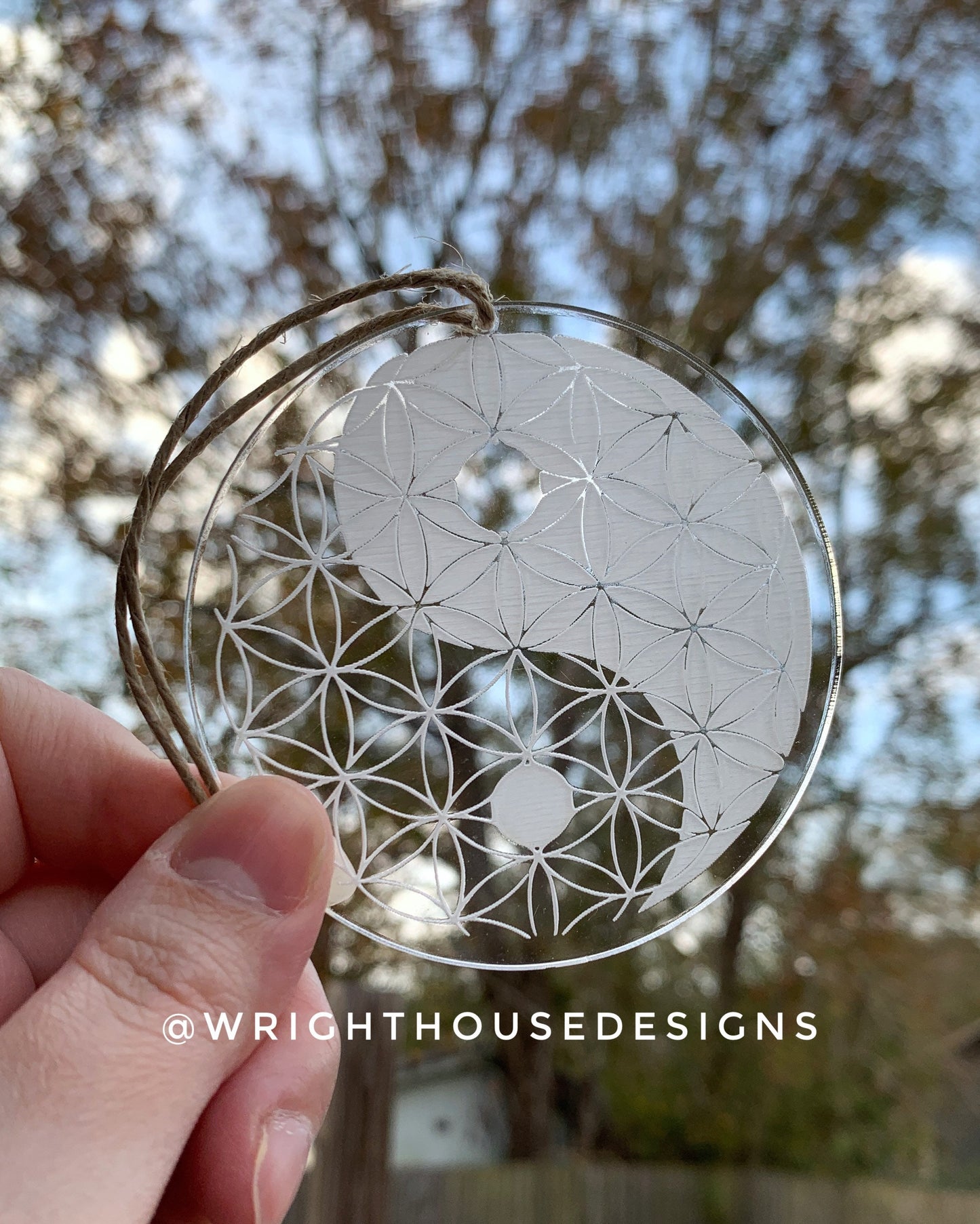 Flower of Life Yin Yang - Crystal Grid - Geometric Shape - Sun Catcher - Clear Acrylic Ornament