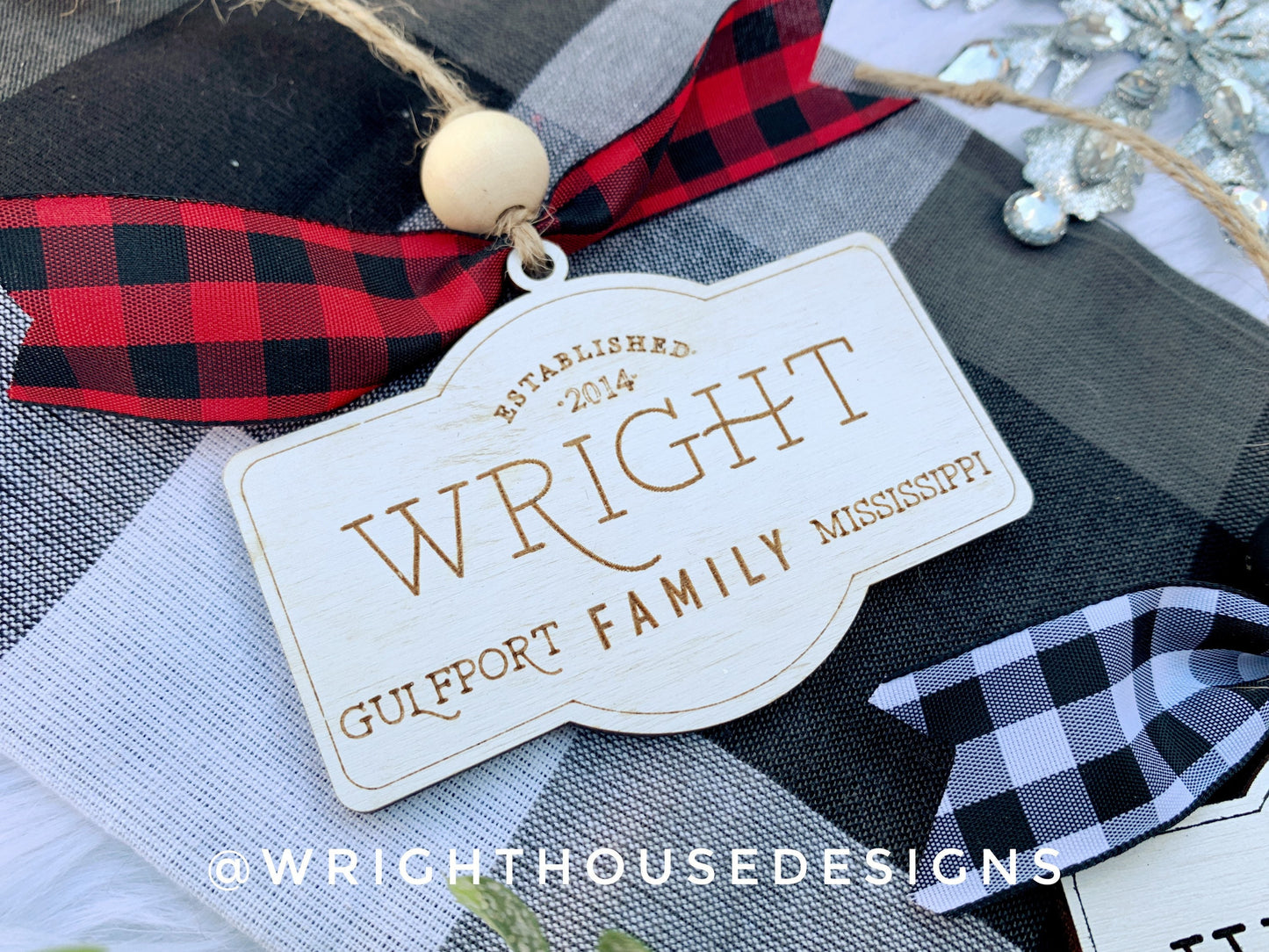 Family Name Established Ornaments - Personalized Home Ornament - Wooden Christmas Tree Ornament - Yearly Keepsake Ornament - City and State