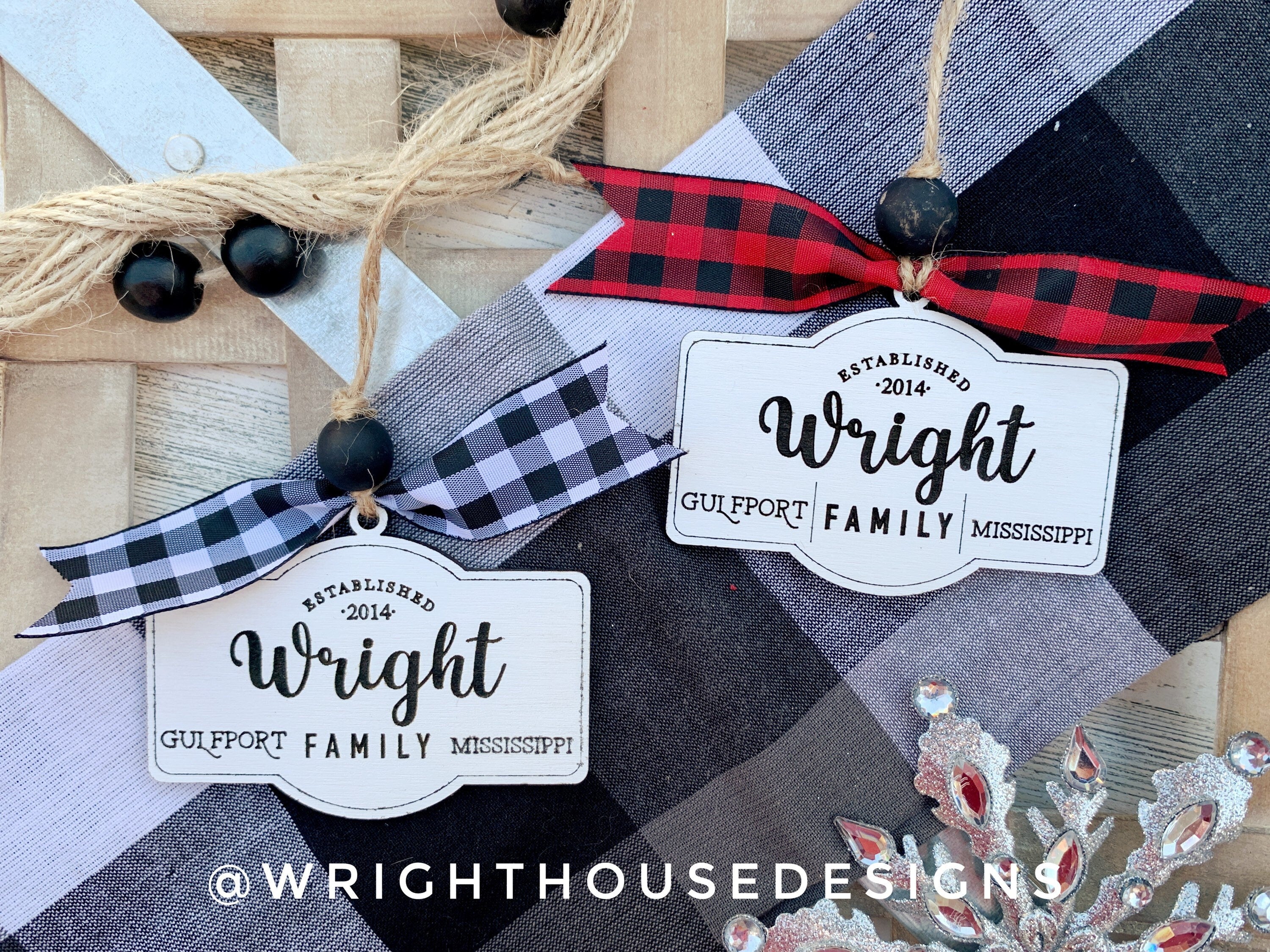 Personalized New Home Established - Family Name - Zip Code - Script Font - Wooden Christmas Tree Ornament