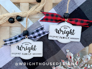 Personalized New Home Established - Family Name - Zip Code - Script Font - Wooden Christmas Tree Ornament