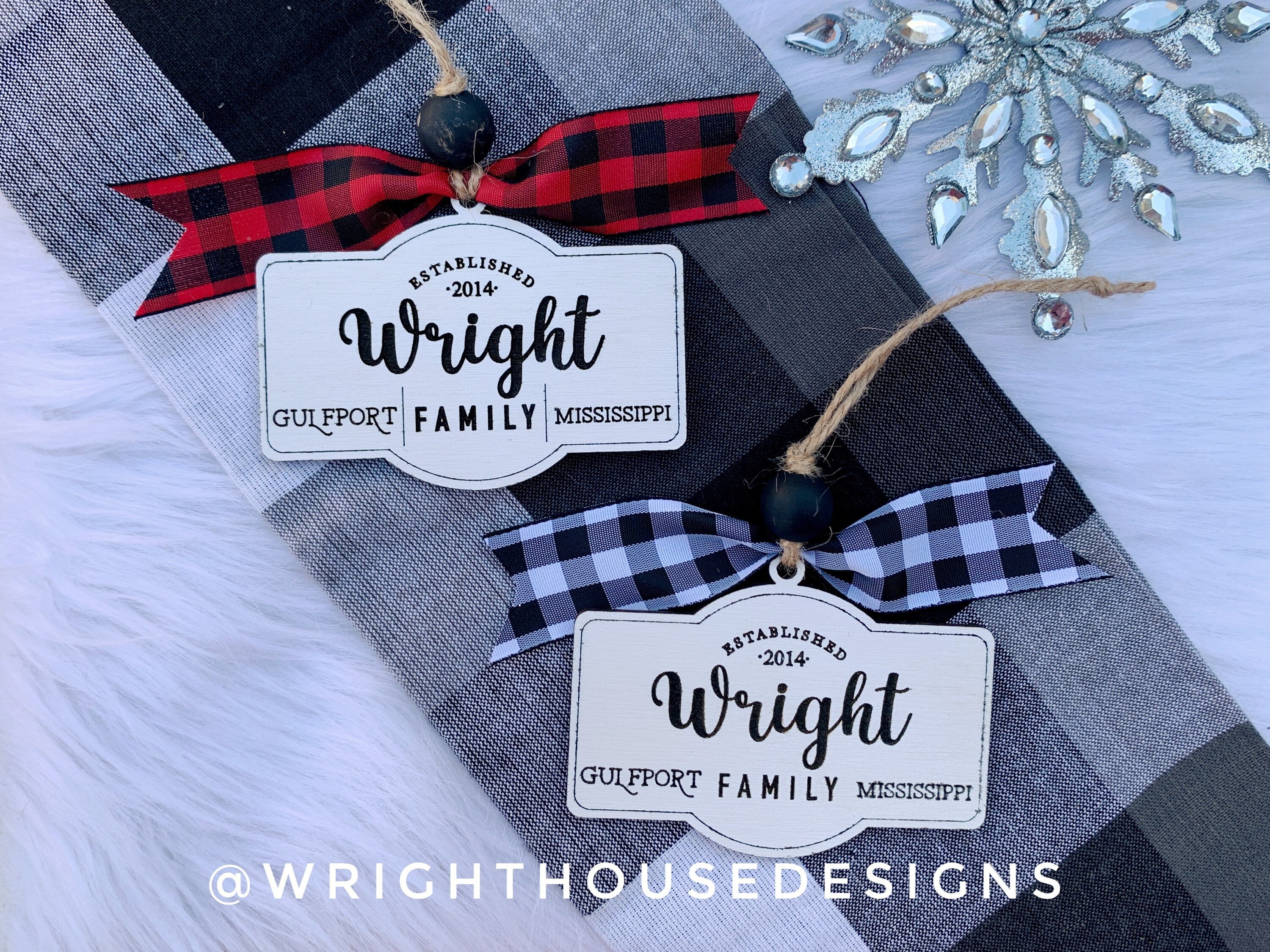 Personalized New Home Established - Family Name - Zip Code - Script Font - Wooden Christmas Tree Ornament