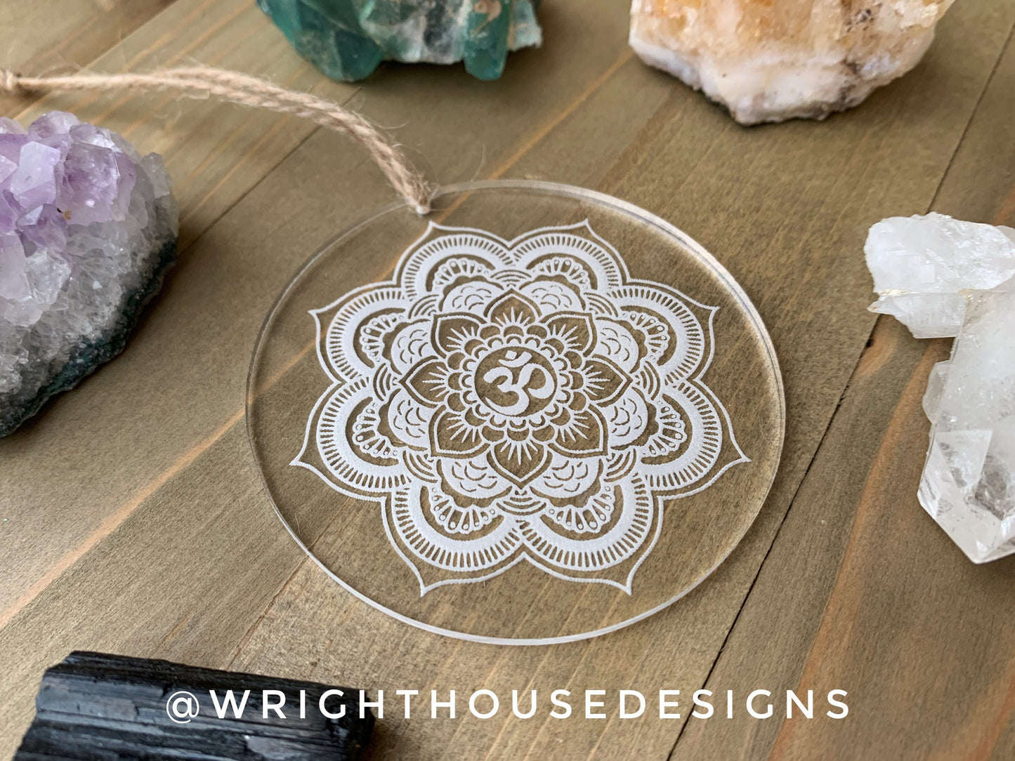 Flower Mandala Ohm - Geometric Crystal Grid - Sun Catcher - Clear Acrylic Ornament