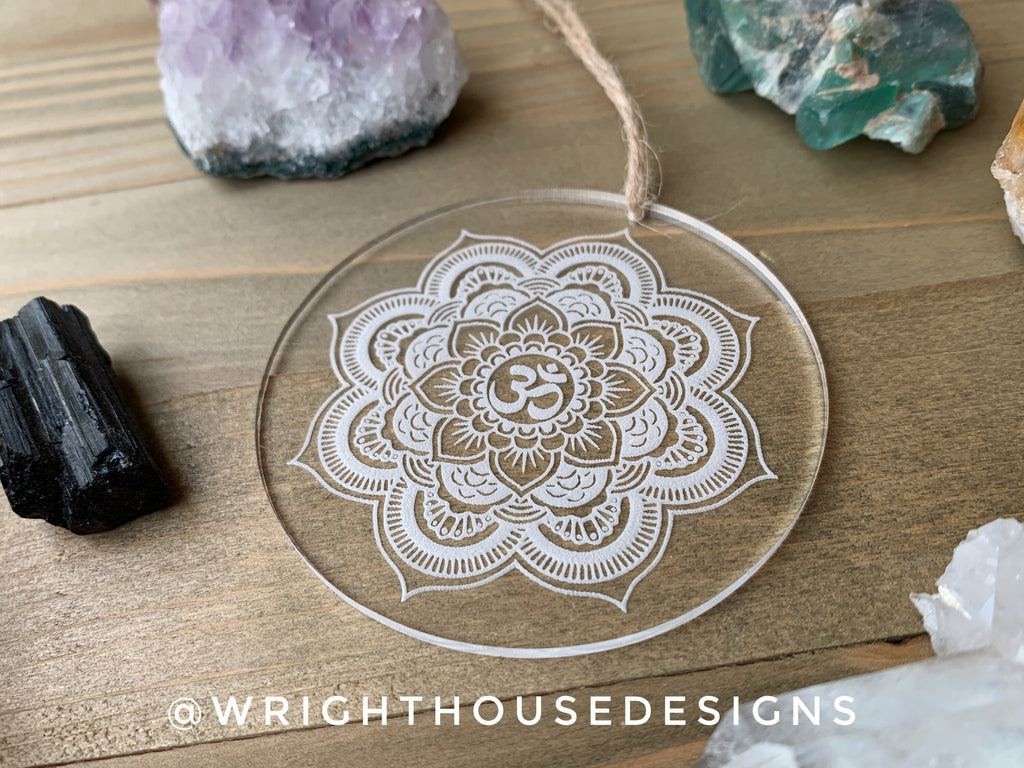 Flower Mandala Ohm - Geometric Crystal Grid - Sun Catcher - Clear Acrylic Ornament