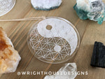 Load image into Gallery viewer, Flower of Life Yin Yang - Crystal Grid - Geometric Shape - Sun Catcher - Clear Acrylic Ornament
