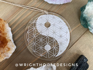 Flower of Life Yin Yang - Crystal Grid - Geometric Shape - Sun Catcher - Clear Acrylic Ornament