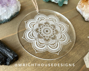 Flower Mandala - Geometric Crystal Grid - Sun Catcher - Clear Acrylic Ornament