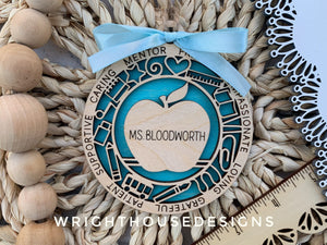 Personalized Teacher Inspirational Wooden Christmas Ornament - Back To School - Teacher Appreciation Gift