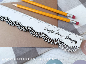 Wooden Laser Engraved Standard Ruler - Decorative Lace Pattern - Personalized School and Office Supplies - Custom Logo Monogram Ruler
