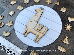 Llama Interchangeable Sign - Blank Unfinished DIY Craft - Family Paint Night - Kids Art Project - Shelf Sitter Round Sign With Stand