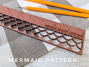 Wooden Laser Engraved Standard Ruler - Decorative Patterns - Personalized School and Office Supplies - Custom Small Business Branding Tool