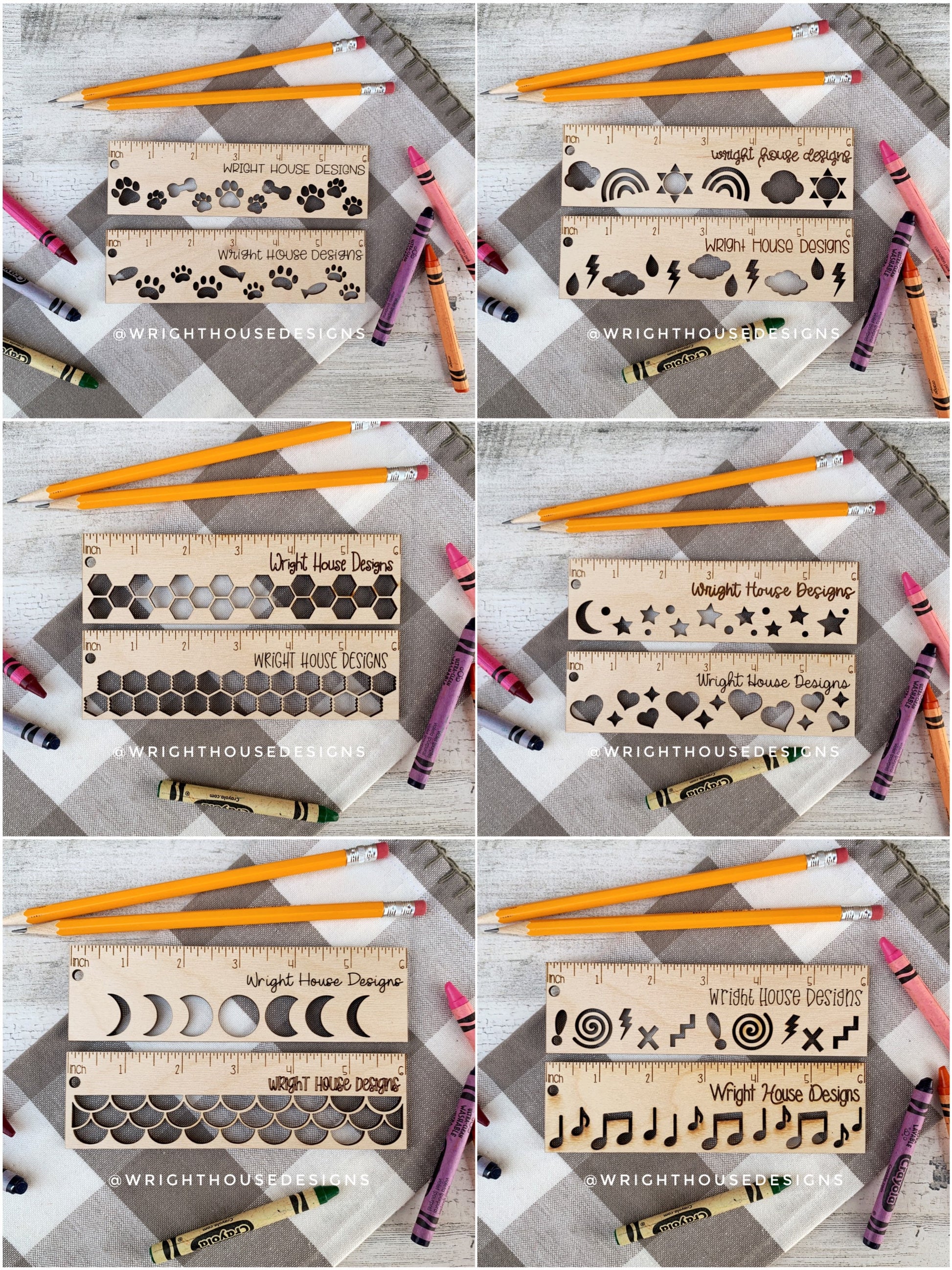 Wooden Laser Engraved Ruler - Fun Decorative Pattern - Personalized School and Office Supplies - Custom Monogram Ruler For Kids and Teachers