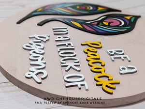DIGITAL FILE - Peacock Feathers - Farmhouse Round Sign - Files for Sign Making - SVG Cut File For Glowforge