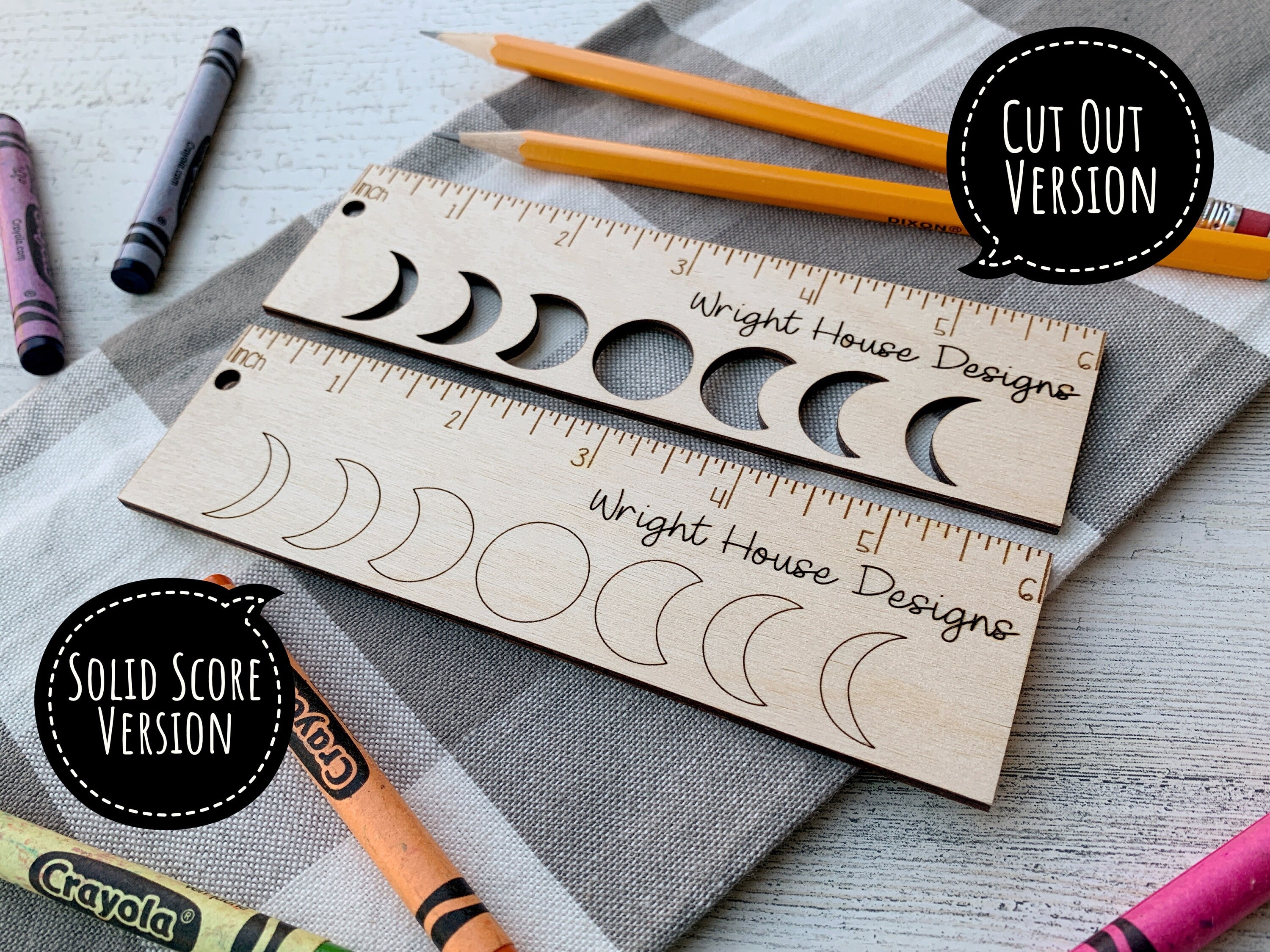 Wood Laser Engraved 6 Inch Ruler - Geometric Pattern - Personalized School and Office Supplies - Custom Monogram Ruler For Kids and Teachers