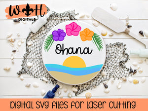 DIGITAL FILE - Ohana Hibiscus Sunset - Summer Tropical Floral Round - Files for Sign Making - SVG Cut File For Glowforge