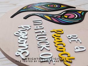 DIGITAL FILE - Peacock Feathers - Farmhouse Round Sign - Files for Sign Making - SVG Cut File For Glowforge