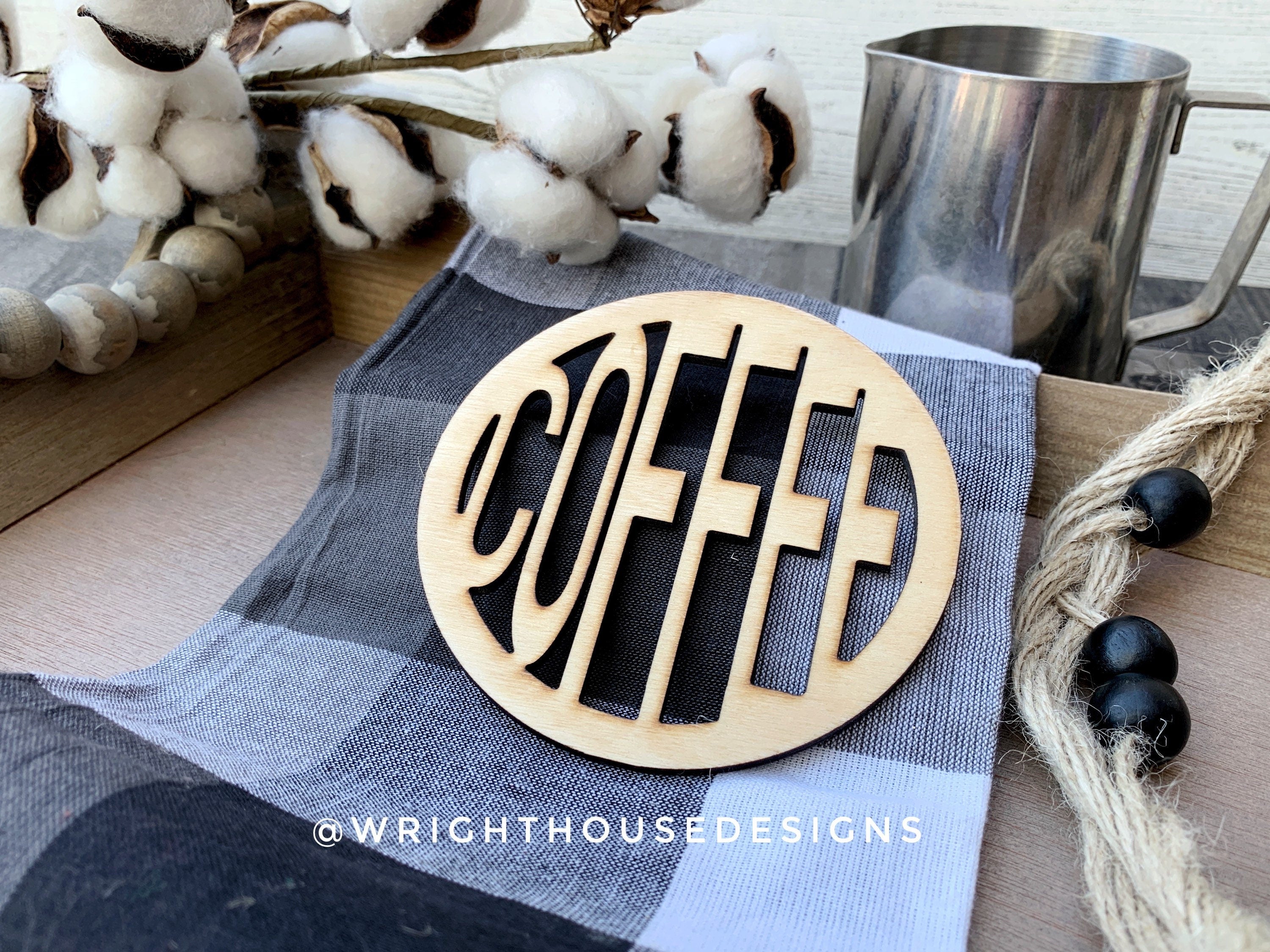 Personalized Single Wooden Coffee and Tea Coaster - Customized Handmade Drink Coasters - Add Your Own Word - Coffee Table and Desk Decor