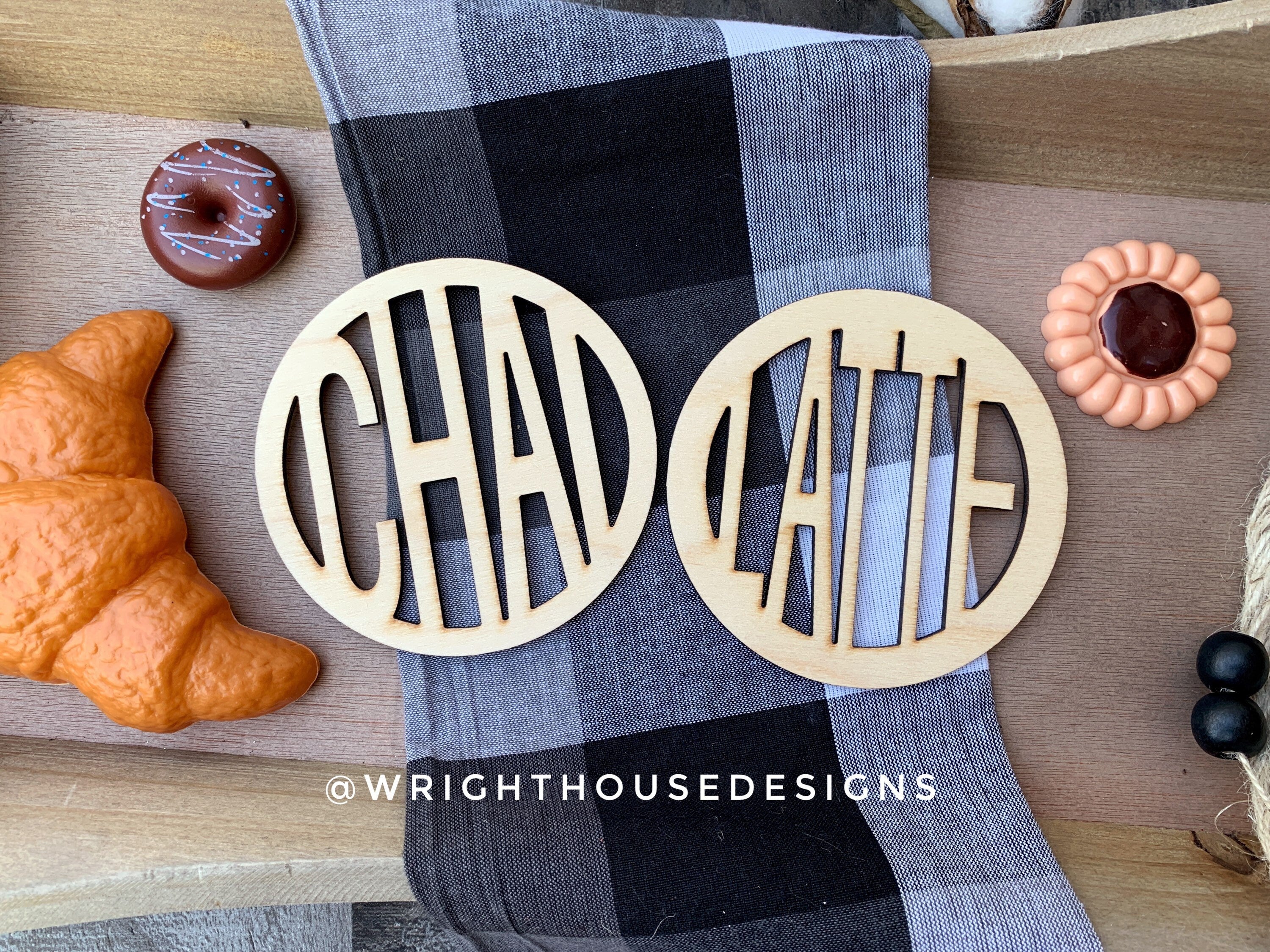 Chai Latte Wooden Drink Coaster Set - Coffee Enthusiast Table Accessories - Coffee and Tea Lover Coasters