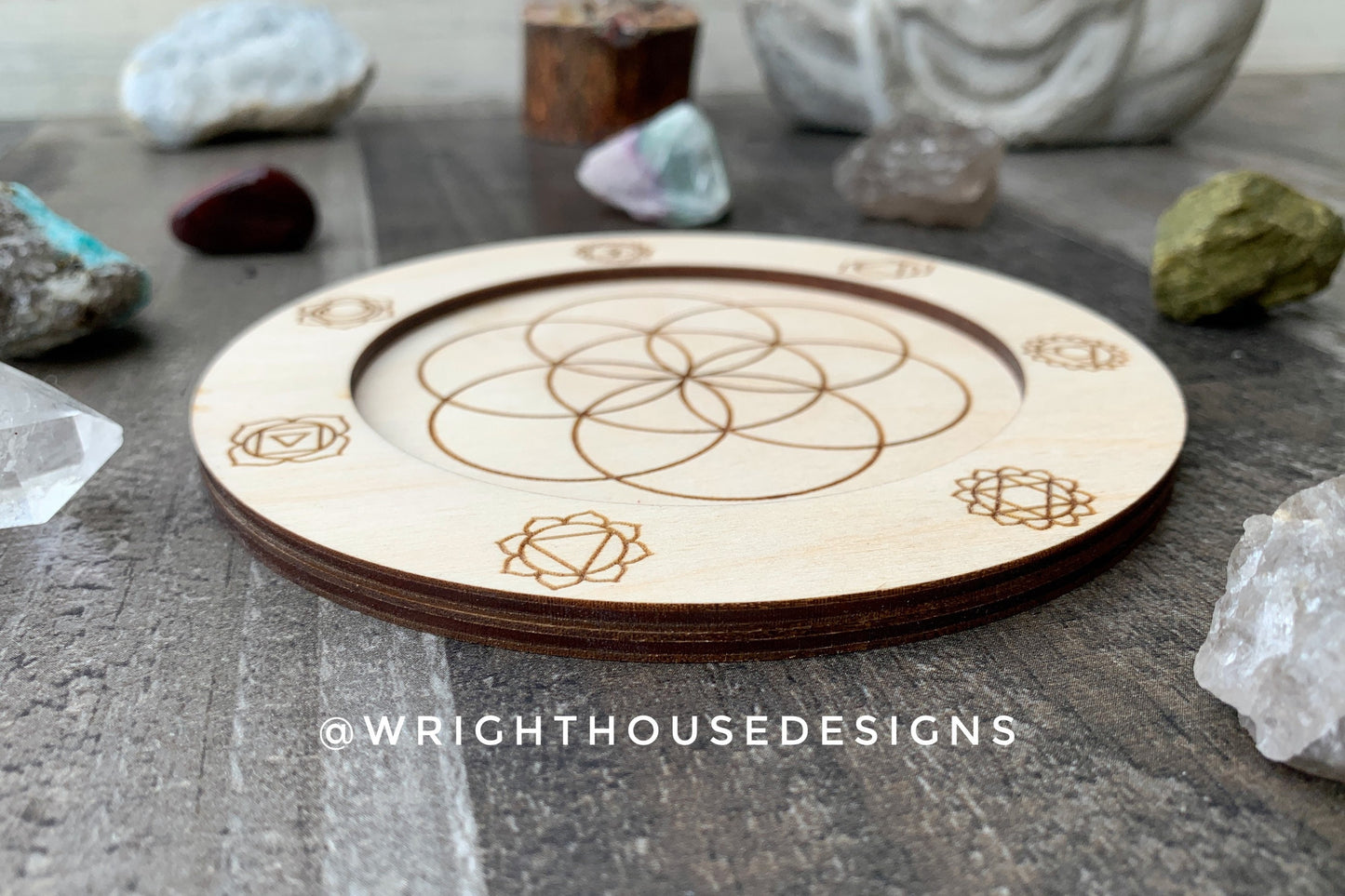 Geometric Wooden Trinket Trays - Engraved Coffee Coasters - Decorative Desk and Night Stand Organizer